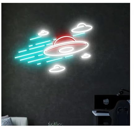 Riderai enseigne lumineuse au néon D'Ambiance Apaisante Lampe Enseignes Au Néon en Forme De Soucoupe pour Volante Alimentées par Luminosité Réglable(F)