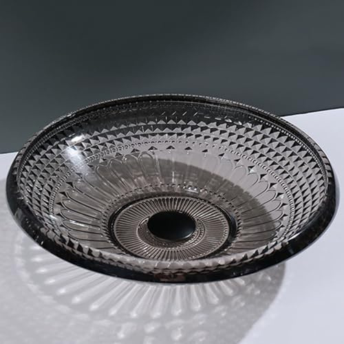 ZYCDP Vasque Lavabo Verre 440 X 440 X 115 mm Vasque A Poser Salle De Bain Ronde Cristal Gris Cristal