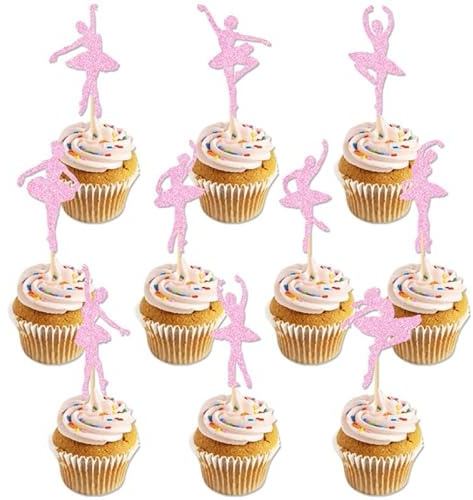 Fsahiuf 20 stycken glitter gymnastik tårtdekoration cupcake-toppar, glitter gymnastik flicka för gym rosa gymnast tema baby party födelsedagsfest tillbehör