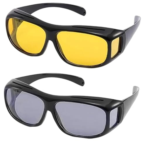 CERCTLA 2 Pezzi Occhiali Guida Notturna Polarizzati, Sovraocchiali da Sole Lenti Gialle, Occhiale da Guida, Occhiale da Sole da Polarizzati per Donne e Uomini