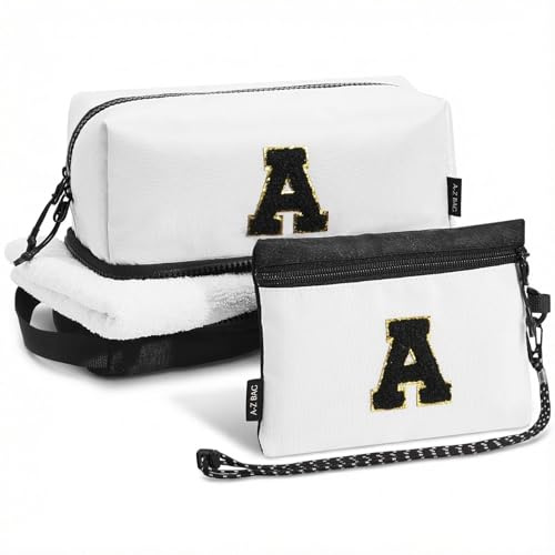 A-Z BAG Trousse de Toilette de Voyage pour Femme, Trousse de Maquillage personnalisée avec Organisateur de pinceaux de Maquillage, Support de Passeport RFID pour Homme, Noir, A