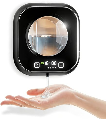 Tvålpump automatisk väggmontering, 320 ml svart tvåldispenser väggmontering med sensor USB C tvåldispenser väggmontering elektrisk tvåldispenser för badrum, kök och kontor (gel, svart)