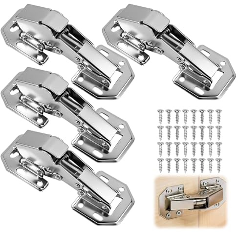 4 Piezas Bisagras Puertas de Cocina, Bisagras para Muebles de Cocina 113×43mm, Bisagra Atornillable de 90 Grados, Visagras Mueble Cocina avec 32 Tornillos, para Muebles, Armario, Cajón