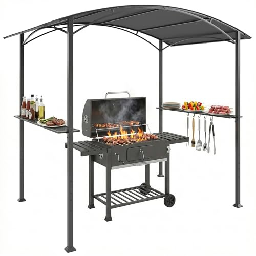 Outsunny Carpa Barbacoa 2,4 x 1,5 m con 2 Estantes Ganchos Gris Oscuro