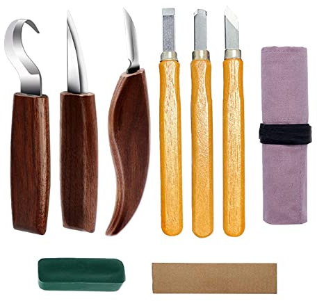 DuskHaven Premium Holzschnitzset, Holzbearbeitungswerkzeug, Haken, Schnitzmesser, DIY Handwerk, Holzbearbeitungs Schnitzset für Anfänger, 9-teiliges Set