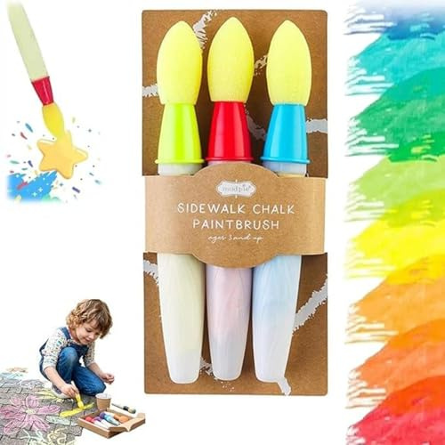 Set di 3 pennelli a gesso per marciapiede, strumenti per pittura, gusci di gesso ricaricabili per ragazzi e ragazze, bambini in età prescolare, principianti, attività artistiche all'aperto e arte fai
