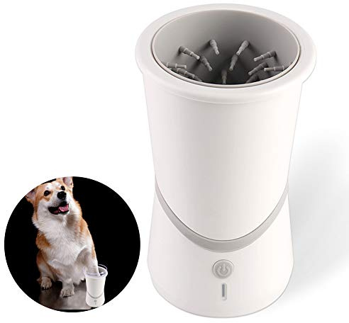 Limpiador de patas para perros, Cepillo de limpieza portátil for perros, recargable por USB, silicona suave, for limpiar patas cachorro con barro, color blanco