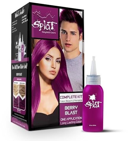 Splat Berry Blast Semi Permanent Hair Dye Kit with Bleach, 1 Application, Includes Purple Pink Hair Dye, Oxide & Bleach Powder, Vegan & Cruelty Free Hair Color