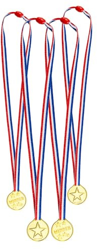 Boland 30818 - Medaillen, Durchmesser 3,5 cm, 4 Stück im Set, Gewinner, Fan, Fußball, Sport, Geburtstag, Mottoparty