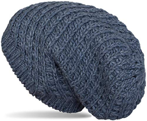 styleBREAKER Unisex grovstickad slouch-mössa,Blå