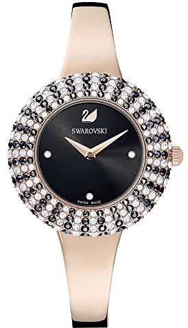 Swarovski Crystal Rose Orologio, con Pavé di Cristalli Swarovski e Bracciale di Metallo Placcato in Tonalità Oro Rosa, Meccanismo al Quarzo, Nero
