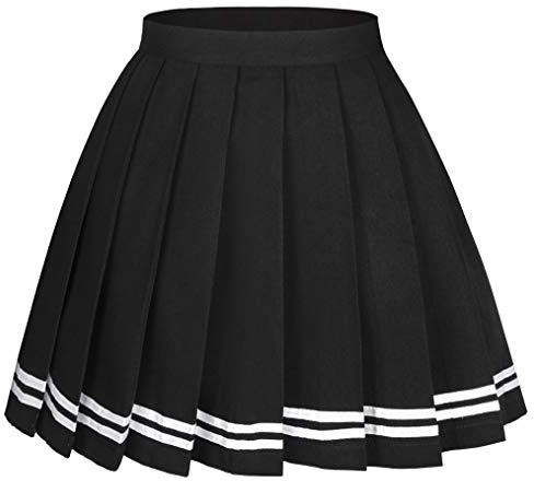 Seazoon Gonna da Donna a Pieghe a Vita Alta per Cosplay, Minigonna da Tennis per Scuola, Giorno del Ringraziamento, Natale, Strisce Nere+Bianche, S