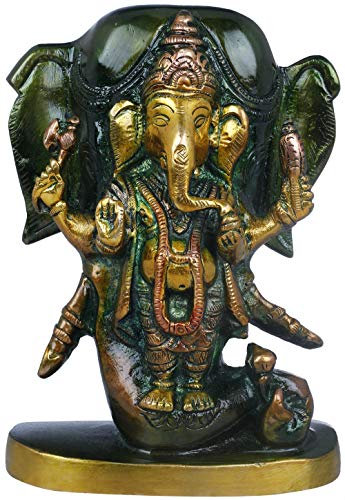 Exotic India Lord Ganesha de pie en el telón de fondo de la cabeza de elefante – Figura Religiosa, Estatua de bronce