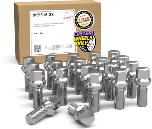 Wheel Accessories Parts 20 Pcs M14 x 1.5 Thread Ball Seat Lug Bolt Chrome Finish 28mm Shank Length 17mm Hex fits Mecedes-Benz C-Class EQB-Class EQE-Class GLA-Class GLB-Class SL-Class