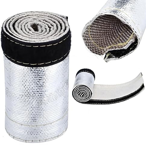 Tubo flessibile isolato, copertura guaina scudo termico grigio bianco con strato esterno in alluminio 600x106 mm per tubi intrecciati, linee carburante, cavi o cavi elettrici Protezione termica