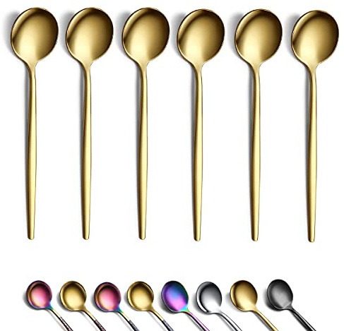 Berglander Gold Kaffeelöffel 6er-Set, Edelstahl Titan Vergoldung Kleine Mini Demitasse Espresso Mocca Latte Löffel Besteck, Teelöffel Dessert Zuckerlöffel Spülmaschinenfest