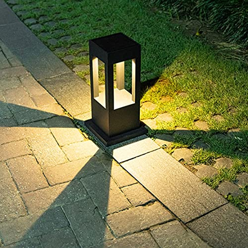 WRMING 15W LED Garden Post Lights for Outdoor, Modern Bollard Light Mains Powered, IP65 Waterproof Pathway Landscape Lights, Aluminum Yard Patio Walkway Lawn Lighting, 3000K, Black, 1200lm,40cm