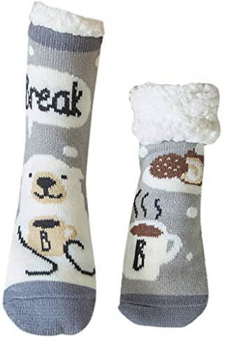 Wishstar Chaussette de Noel, Chaussettes Hiver Femme, Antiderapante Chaussette Chaude, Cadeau Noel Parfait pour Petite Amie Mère Fille(Ours Polaire)