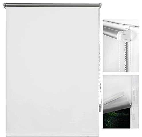 metablo Verdunkelungsrollo Klemmfix ohne Bohren Thermo Fensterrollo Rollo Seitenzugrollo Klemmrollo für Fenster & Tür Weiß 120x160 cm