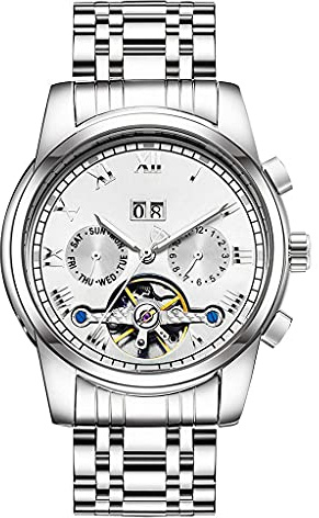 DSJMUY Herrklockor mode automatisk mekanisk klocka tourbillon armband i rostfritt stål lysande sportarmbandsur för man – safirglas armbandsur