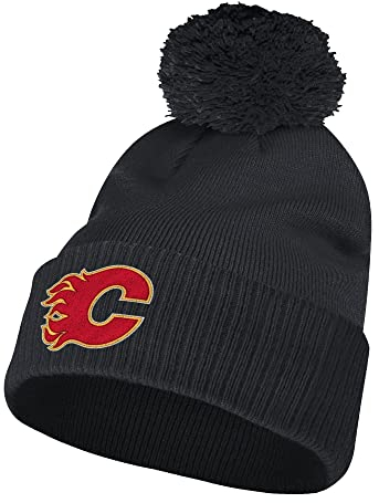 adidas NHL Bommelmütze mit Bündchen, Calgary Flames, Schwarze Farbe
