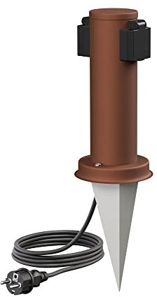 ledscom.de Colonne de Prises de Jardin PORU avec Piquet de Terre et 2m de câble pour l'extérieur, 2X, Acier Inoxydable, Brun, Rond, 27cm