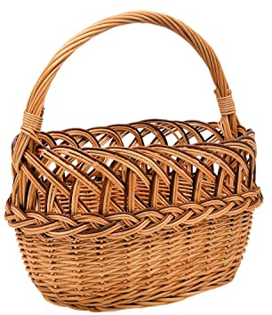MyBer® Einkaufskorb Rattankorb Weidenkorb Korb geflochten 37/25/20 (40) cm. Stabiler Tragekorb aus Weide K1-002-DBR