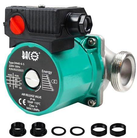 BACOENG Stainless Steel Central Heating Pump Hot Water Circulator Pump, 1-1/2 220V BSP Boiler Radiator Circulation Pump for Solar Heater Circulator, RS25-6