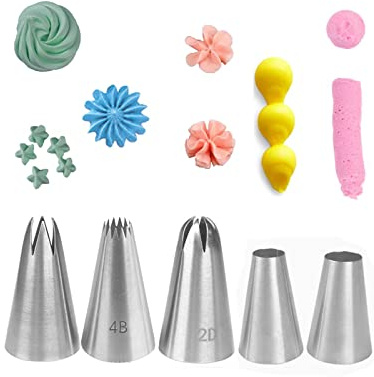 Icing Nozzles Set,Large Piping Nozzle Professional for Cake Decorating,Round Star Rose Piping Tip Kit for Cupcakes,1A 1M 2A 2D 4B
