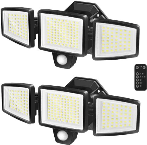 FLITI Motion Sensor Outdoor Flood Lights,1800LM Remote Control Security Lights with 5 Modes,Adjustable 3 Lamp Heads,IP65 Waterproof Outdoor Light for Garage,Yard,Porch(2Pack), Dark Blue