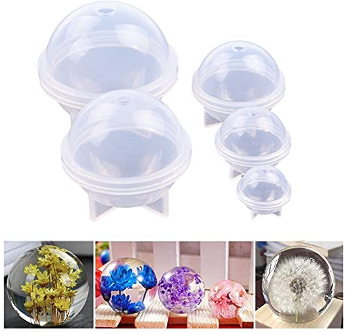 FIYSON 5Pcs/Set Sphere Silicone Resin Moulds, 3D Ball Shape Jewelry Casting Molud for Polymer Clay,DIY Crafts,Epoxy Resin,Jewelry Making,Homemade Soap Candle,Ice Ball Tools,Home Ornament,5 Sizes