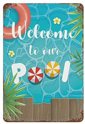 Metall-Blechschild Welcome to Our Pool Rules, Retro-Eisen-Malerei, Blech-Poster, Plakette, Raumdekoration, Schwimmbad, Club, Strand, Outdoor, Camping, Grillen, Zuhause, Wanddekoration, Geschenkideen