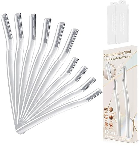 Dermaplane Razor, Face Razors for Women, Professional Dermaplaning Tool, Eyebrow Razor and Face Shaver for Women, Facial Razors for Women Peach Fuzz Hair Removal, Smooth Shave,(10 Count), Clear