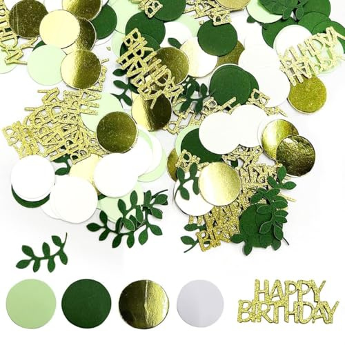 MMDOCO Konfetti Geburtstag Deko,200 Stück Confetti Happy Birthday Deko,Tischdeko Geburtstag Geburtstag Frauen Mann,Streudeko Happy Birthday,Happy Birthday Konfetti Tischdekoration Grün Gold