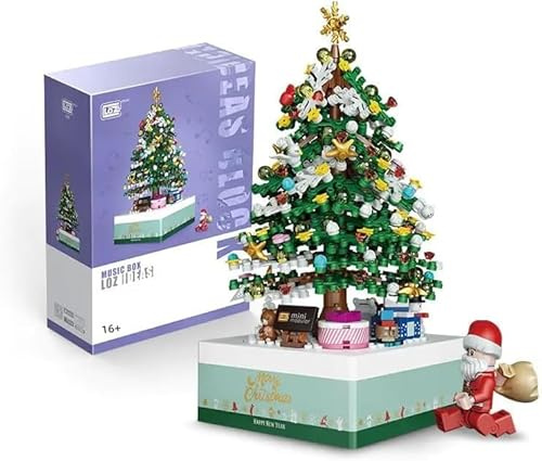 Weihnachtsbaum Spieluhr Bausteine Bausatz, 506 Klemmbausteine Drehbare Weihnachtsbaum Modellbausatz, Konstruktionsspielzeug für Erwachsene und Kinder, Nicht Kompatibel mit Lego