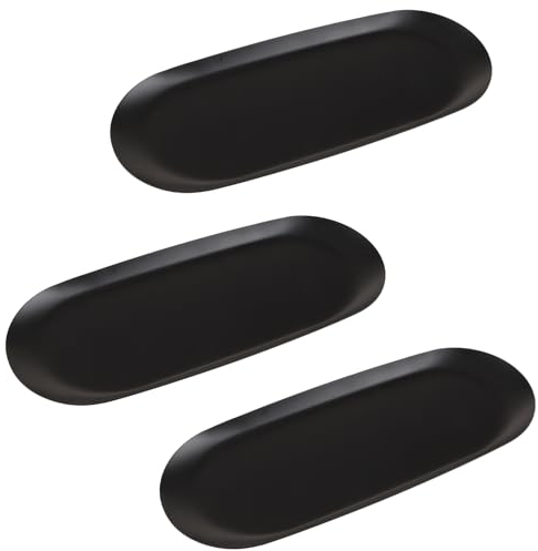 APACALI 3 Stück Deko Tablett Schwarz, 30x12CM Edelstahl Badezimmer Tablett Schwarz, Ovale Dekoteller, Kosmetik Tabletts, Tablett Schwarz für Kosmetik, Kerzen, Schmuck