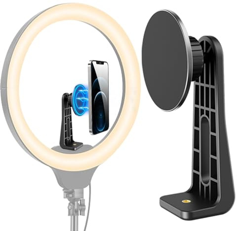 Magnetic Tripod Holder Phone Camera Mount Compatible for iphone 17-12 | Ball Head Enables 360 Rotation Plus 60 Degree Tilt, Standard 1/4 Screw Fits Tripods, Ring Lights and All Fill Light Equipment