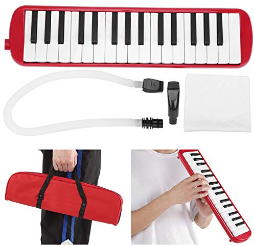 32 Piano Keys Melodica Musical Education Instrument, Piano Keyboard Harmonica Wind Musical Instrument with Portable Carrying Bag for Beginners(Red)