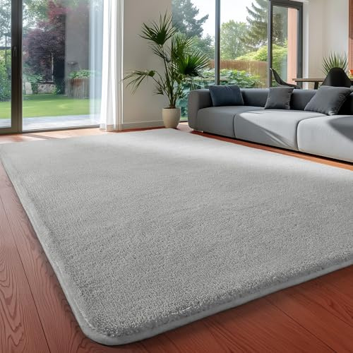 Sour Lemon Tapis de salon, 240 x 300 cm, pour chambre d'enfant, fille et garçon, gris, à poils courts, doux, moelleux, lavable