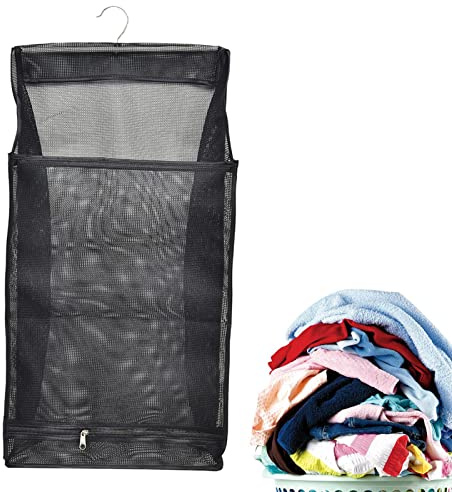 Netz-Wäschesammler – Hängender Schmutztuch-Aufbewahrungskorb | Faltbarer Hängekorb für Kleidung – maschinenwaschbar, Tür-Hänge-Wäschesack mit Edelstahlhaken
