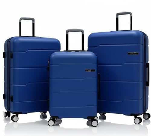 Unik REVOLUTION Juego de 3 Maletas Rígidas ABS – Cabina 55cm, Mediana 67cm, Grande 77cm – 4 Ruedas Dobles 360°, Cerradura TSA, Expandibles, Resistentes y Ligeras – Equipaje de Viaje Azul
