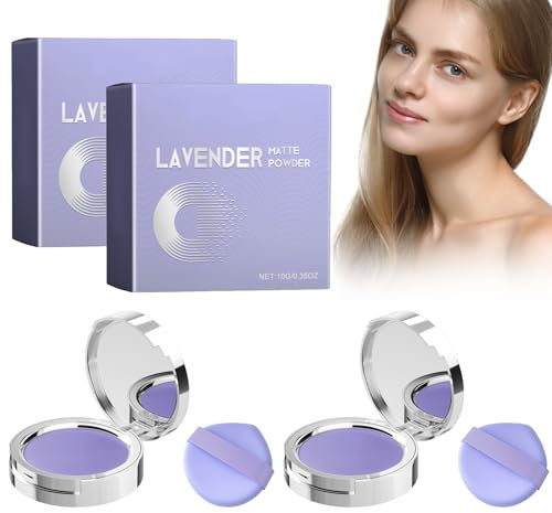 Polvo Mate De Lavanda, Polvo Compacto Con Borla De Polvos, Polvo Fijador De Maquillaje Facial Con Control De Aceite Para Un Acabado Mate Impecable De Larga Duración, 2 Piezas