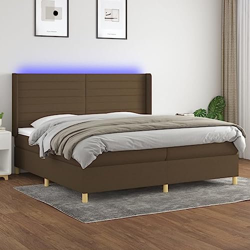 Boxspringbett mit Matratze & LED,Matratzenfundament,Plattform-Bettgestell,Lattenrost,Full Size Bed Frame,mit Scheren-Symbol – Sicheres Zuschneiden,für Schlafzimmer, Dunkelbraun 200x200 cm Stoff