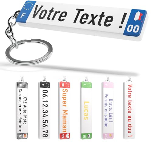 ThomiCraft – Porte-Clés Personnalisé Plaque Immatriculation | Porte-Clef Personnalisable Prénom & Texte | Impression 3D & UV | Accessoire Voiture Moto Fabriqué en France | Idée Cadeau Original