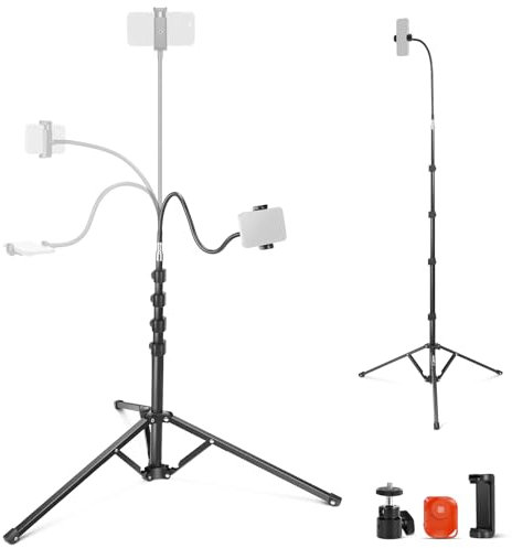 NEEWER 71 Phone Tripod Stand with Reversible Legs Flexible Arm 360° Ball Head Phone Holder & Remote, Portable Photography Light Stand Compatible with 16 15 Pro Max for Video Recording, TS06