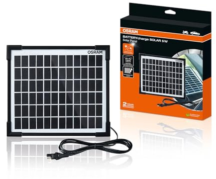 OSRAM BATTERYcharge SOLAR 5W, underhållsenhet för solbatterier, 12V batteriladdning, vattentät solpanel, skydd mot omvänd polaritet