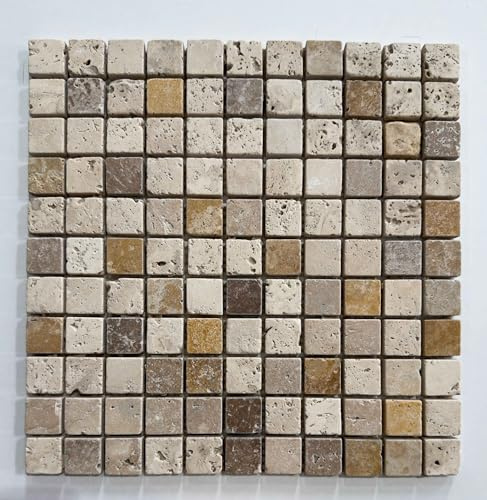 Mosaïque Travertin Trois Couleurs Mélangées, 30,5 x 30,5 cm, pour Sols et Murs