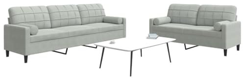 Xichuzi 2-TLG. Sofagarnitur mit Kissen und Nackenrollen Hellgrau Samt, Loungesofa, Sofas & Couches, Relaxsofa, Couch für Wohnzimmer - 3278491