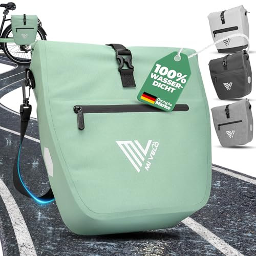 MIVELO 2in1 Fahrradtasche für Gepäckträger - Gepäckträgertasche wasserdicht - Inkl. gepolstertem Laptopfach & Schultergurt - Tasche für Fahrrad I Packtasche 20L (Mint)