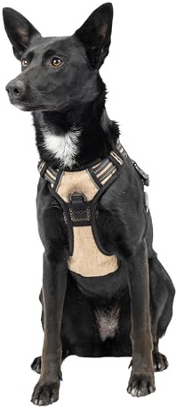 Ferplast Hundegeschirr Mittelgroße Hunde, 2 Haken für maximale Kontrolle, Anti-Zug-Hundegeschirr, Verstellbar, Reflektierend und Atmungsaktiv, Hundegeschirr ideal für das Training M, Beige